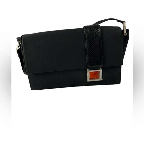 Vintage GIANNI VERSACE black canvas shoulder bag snake trim with duster - Picture 6 of 16